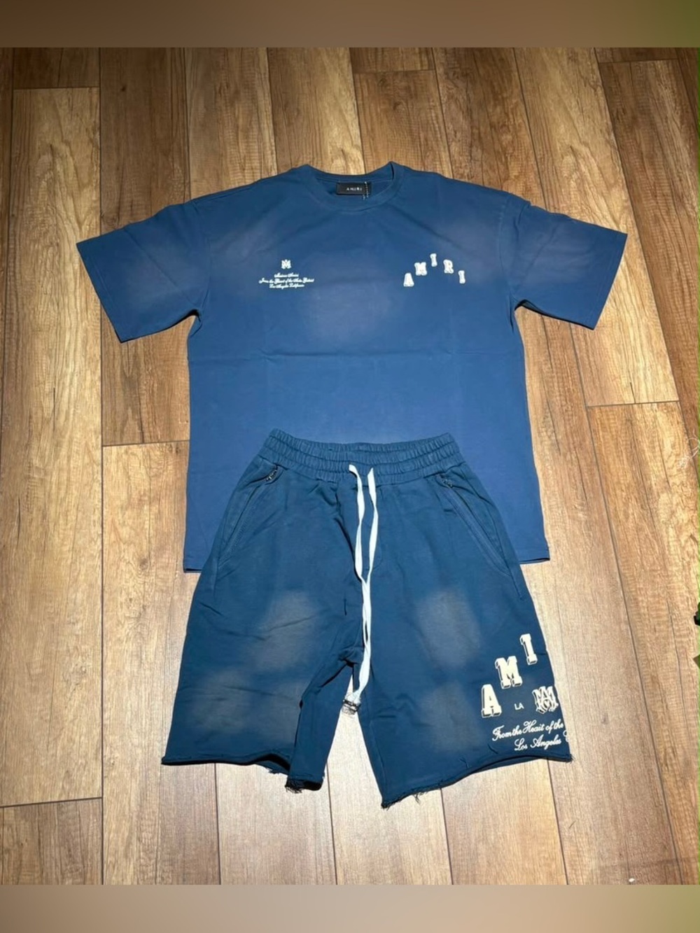 Amiri Mens Blue Tee Shirt and Shorts Tracksuit Set Brand New Small,Medium